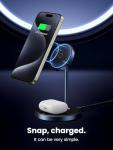 UGREEN MagFlow 2-in-1 Magnetic Wireless Charging Stand Fast Wireless Charger for iPhone 17 16 15 14 13 12 Series and AirPods, MagSafe Compatible Qi Charging Stand with 3 FT USB-C Cable (No AC Adapter)