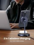 UGREEN MagFlow 2-in-1 Magnetic Wireless Charging Stand Fast Wireless Charger for iPhone 17 16 15 14 13 12 Series and AirPods, MagSafe Compatible Qi Charging Stand with 3 FT USB-C Cable (No AC Adapter)