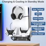 PS5/Slim/Pro Wall Mount Kit with Cooling Fan & Charging Station, PS5 Shelf Floating Mount for All PlayStation 5/Slim/Pro Disc & Digital Console, PS 5 Wall Bracket Behind TV, PS Five Pro Accessories