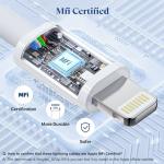 RCTech USB C to Lightning Cable 3Pack 6FT [MFi Certified] iPhone Fast Charger Cable USB-C Power Delivery Charging Cord for iPhone 14/13/12/11/XS/XR/X/8/iPad, White