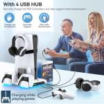 PS5/Slim/Pro Stand and Cooling Station with LED Controller Charging Station for PlayStation 5 Console, Controller Charger, Cooling Stand, PS5/Slim/Pro Skin Accessories Kit with 3 Level Cooler Fan