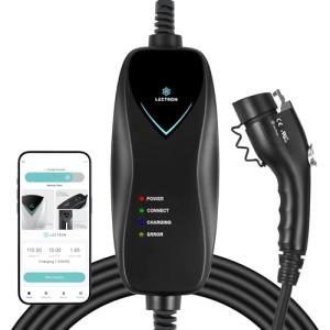 Lectron Level 1 J1772 Charger (WiFi Version) - 120V, 15 Amp, NEMA 5-15 Plug, 16 ft Extension Cord - Portable Electric Car Charger for J1772 Evs