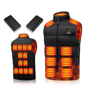THBYQK 21 Heated Zones Heated Vest, with 40000mAH 7.4V Battery Pack Heated Vest for Men & Women, 5 in 1 Smart Controller (US, Alpha, X-Large, Regular, Regular, Black-with 20000mah Power Bank X2)