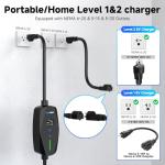 Level 1&2 Portable EV Charger (WiFi) with App Control, 8-16Amp Adjustable Current & Timer, 110V–240V, NEMA 5-15 & 6-20 Plug, 25Ft EV Charging Cable, J1772 Electric Car Charger for All PHEV/EV