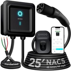 EVIQO NACS Charger for Tesla 40-48 Amp Hardwired Level 2 EV Charger - 240V Wall EV Charger Level 2, 25ft Cable, WiFi (2.4 GHz) Smart App - Weatherproof, Outdoor (IP66,NEMA 4) UL, ETL Certified