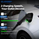 ELEGRP Level 1/2 EV Charger, 16 Amp, Portable J1772 Electric Car Charger, 25FT Cable, NEMA 6-20 & 5-15 Adapter, 110V-240V for BEVs/PHEVs, PBE & LRC Technology