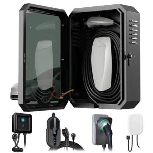 YONZEE Wall-Mounted EV Charger Protection Box – Weatherproof Charging Station Cover Case for Electric Vehicle Home Chargers, Compatible with Tesla, Standard Most EV Chargers