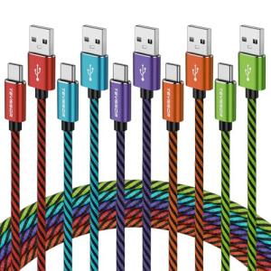 Teyssor USB C Cable 10FT 5-Pack Nylon Braided USB A to Type C Charger Cable Fast Charging Cord Compatible with Samsung Galaxy S24 S23 S22, Note 20 10 9 8, Moto G7 G8 Type C Cable