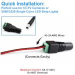 California JOS 2 Male + 2 Female 12 V 2.1x5.5mm DC Power Jack Plug Adapter Barrel Connector for CCTV Security Camera LED Strip