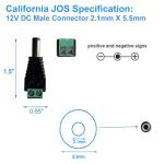 California JOS 2 Male + 2 Female 12 V 2.1x5.5mm DC Power Jack Plug Adapter Barrel Connector for CCTV Security Camera LED Strip