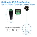 California JOS 2 Male + 2 Female 12 V 2.1x5.5mm DC Power Jack Plug Adapter Barrel Connector for CCTV Security Camera LED Strip