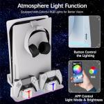 Hosanwell PS5 Wall Mount Kit with Charging Station, Compatible with PlayStation 5/Slim/Pro Disc & Digital Version, Dual Use Charging Station with Multi-Mode RGB Light, White