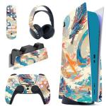 PlayVital Full Set Skin Decal for ps5 Console Disc Edition, Vinyl Sticker Decal Cover for ps5 Controller & Charging Station & Headset & Media Remote - Dragon's Elysium