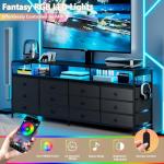 REAHOME TV Stand with Mount, 67" Entertainment Center for 32/45/55/60/65/75 inch TVs, Charging Station and LED Light, Media Console Table with 12 Drawers, Dresser TV Stand for Living Room, Black