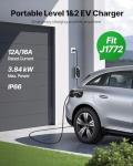 VEVOR Level 1&2 EV Charger, 16 Amp, Electric Vehicle Portable Charger with 25 ft Charging Cable, 120V-240V, NEMA 6-20P Plug NEMA 5-15 Adapter, LED Indicator, Home Car Charging Station for SAE J1772 EV