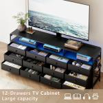 REAHOME TV Stand with Mount, 67" Entertainment Center for 32/45/55/60/65/75 inch TVs, Charging Station and LED Light, Media Console Table with 12 Drawers, Dresser TV Stand for Living Room, Black