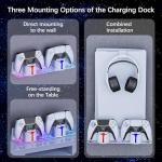 Hosanwell PS5 Wall Mount Kit with Charging Station, Compatible with PlayStation 5/Slim/Pro Disc & Digital Version, Dual Use Charging Station with Multi-Mode RGB Light, White
