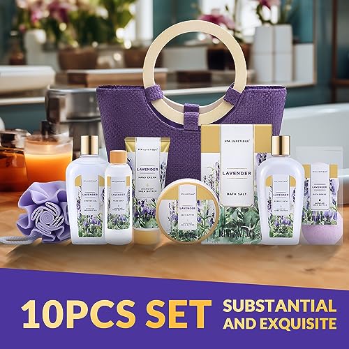 Luxetique Lavender Spa Gift Baskets - 10pcs Bath Set