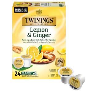 Twinings Lemon & Ginger Herbal Tea K-Cup Pods for Keurig, 24 Count (Pack of 1), Tangy & Spicy, Naturally Caffeine-Free, Enjoy Hot or Iced