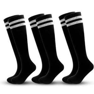 Kids Striped Knee High Soccer Socks - 3 Pairs