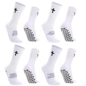 Cross Grip Soccer Socks with Bible Verse – 4 Pairs