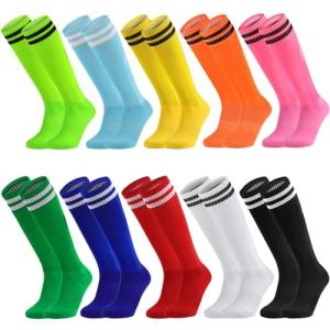 Elfcool 10 Pairs Stripe Knee High Soccer Socks