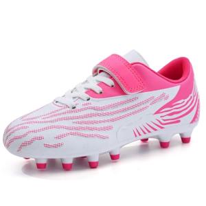 Brooman Kids Firm Ground Soccer Cleats, White Pink