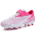 Brooman Kids Firm Ground Soccer Cleats, White Pink