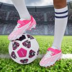 Brooman Kids Firm Ground Soccer Cleats, White Pink