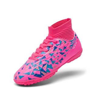 Kids High Top Indoor Soccer Shoes - Hot Pink