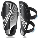 LanJevyEno Shin Guards Soccer Kids Youth Toddler Protective Shin Pads Football Gear Equipment Lightweight Breathable Adjustable Straps for 2-4 5 6 8-9 10-12 Years Children Teens Boys Girls (Black, M)