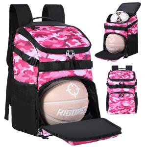 TRAILKICKER Basketball Backpack Women Fit Soccer Volleyball Baseball Football Sports Backpack Training Equipment Bag for Team (Pink Camo, M)