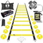 LYKAN FIT 20ft Sports Agility Ladder for Men Women and Kids, Speed Youth Soccer Agility Training Equipment for Football, Exercise, Tennis, Legs Workout with Speed Parachute and Carry Bag
