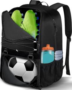 LOINTET Youth Soccer Bag, Soccer Backpack with Ball Compartment, Sports Equipment Training Bags Fits Basketball Football Volleyball and Accessories, Black