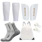WEIAIGI Soccer Training Equipment Set, 5-in-1 with Shin Guards, Anti-Slip Socks, Leg Sleeves, Sports Tape, Drawstring Bag, US Size 6-11 (Black)