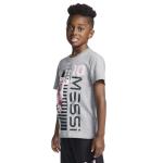 Messi Boys' Lifestyle Short Sleeve T-Shirt, Slim-fit Graphic Tee, Cotton Blend Fabric, Raising The BAR - Heather Grey, 7