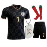 Alorsict Kids Soccer Jersey Set | Uniform Kit with Shirt Shorts Socks #7 Necklace for Boys Girls,School Sports Training Match (C.R.Black#7, 11-12 Years)