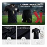 Alorsict Kids Soccer Jersey Set | Uniform Kit with Shirt Shorts Socks #7 Necklace for Boys Girls,School Sports Training Match (C.R.Black#7, 11-12 Years)