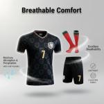 Alorsict Kids Soccer Jersey Set | Uniform Kit with Shirt Shorts Socks #7 Necklace for Boys Girls,School Sports Training Match (C.R.Black#7, 11-12 Years)
