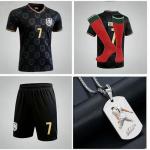 Alorsict Kids Soccer Jersey Set | Uniform Kit with Shirt Shorts Socks #7 Necklace for Boys Girls,School Sports Training Match (C.R.Black#7, 11-12 Years)