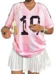 Oversized Jersey Shirts for Women Argentina Jersey Brazil Shirt Pink Soccer Mom Tshirts Y2k V Neck Short Sleeve Top