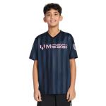 Messi Boys' Lifestyle Short Sleeve Top, Loose-fit V-Neck Shirt with Logo, Comfortable, Striped V-Neck TOP - Stretch Limo, 6