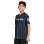 Messi Boys' Lifestyle Short Sleeve Top, Loose-fit V-Neck Shirt with Logo, Comfortable, Striped V-Neck TOP - Stretch Limo, 6
