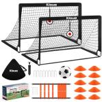 Soccer goal, Kids Soccer Goals for Backyard Set of 2, 4 x 3ft Soccer Net Training Equipment, Pop Up Toddler Soccer Goal for Outdoor Indoor Sports Games with Soccer Ball, Ladder, Cones, Targets (Black)