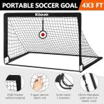 Soccer goal, Kids Soccer Goals for Backyard Set of 2, 4 x 3ft Soccer Net Training Equipment, Pop Up Toddler Soccer Goal for Outdoor Indoor Sports Games with Soccer Ball, Ladder, Cones, Targets (Black)