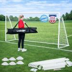 Soccer Goal 12×6 – Larkon – Backyard, Training and Tournament Size – Durable Rust-Free Guarantee Steel Frame for Kids and Adults – with Net, Cones, Storage Bag, Stakes and Easy Assembly