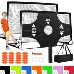 Fololicx Soccer Goals for Backyard, 2 of 6x4ft Kids Soccer Net Training Equipment Track Field Race Hurdles, Portable Pop Up Toddler Soccer Goal with Soccer Ball, Scoring Target Cloth, and Cones