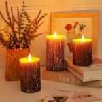 Pine Bark Effect LED Flameless Candle Set