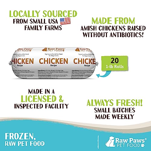 Raw Paws Chicken Recipe Pet Food Rolls 20-Pack
