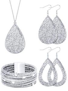 Silver Glitter Jewelry Set for Women - 4 Pcs